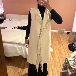 CLUB MONACO 100% WOOL FRINGE LONG VEST XSP IVORY Aritzia